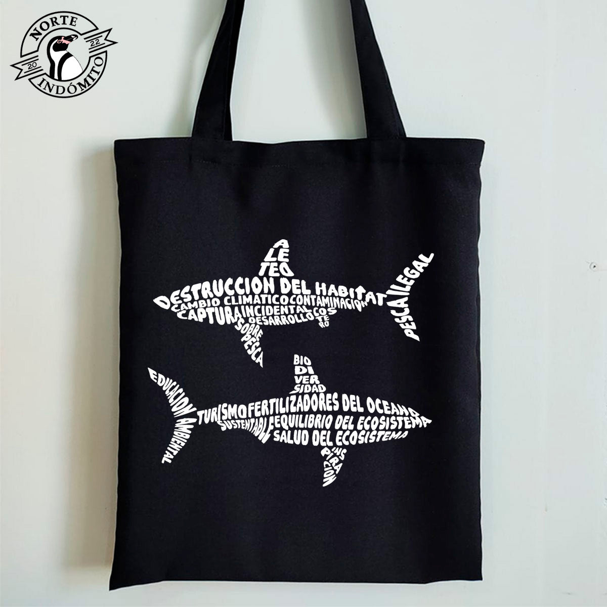 Totebag - tiburones caligrama