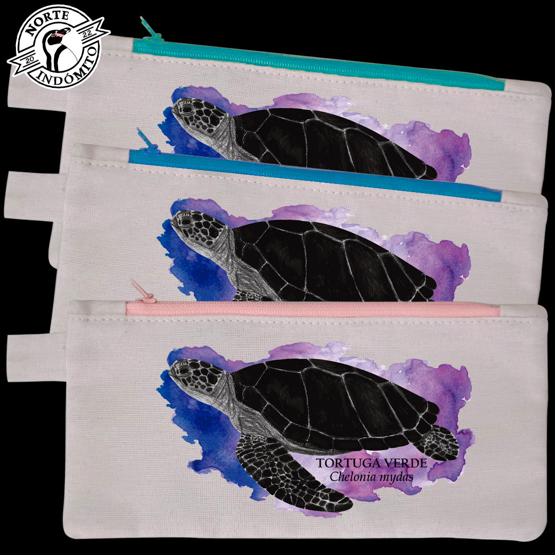 Estuche - tortuga verde acuarela